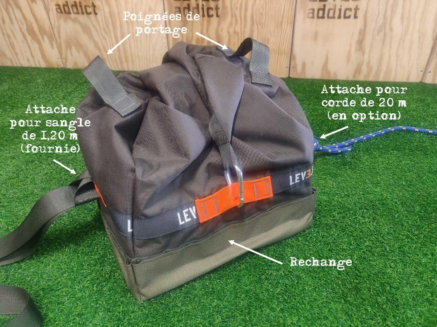 Sandbag de 40 kg avec deux attaches pour corde et sangle pour le parcours professionnel adapté PPA des pompiers - LEVEL addict